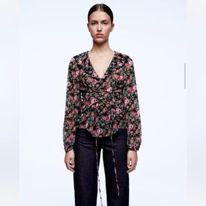 ZARA floral top with corset tie feature